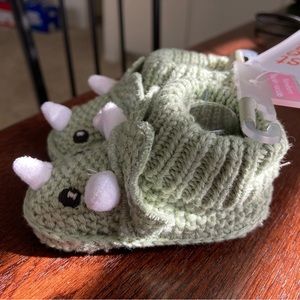 Carter's Newborn Baby Green Dino Knitted Bootie Slippers / Shoes